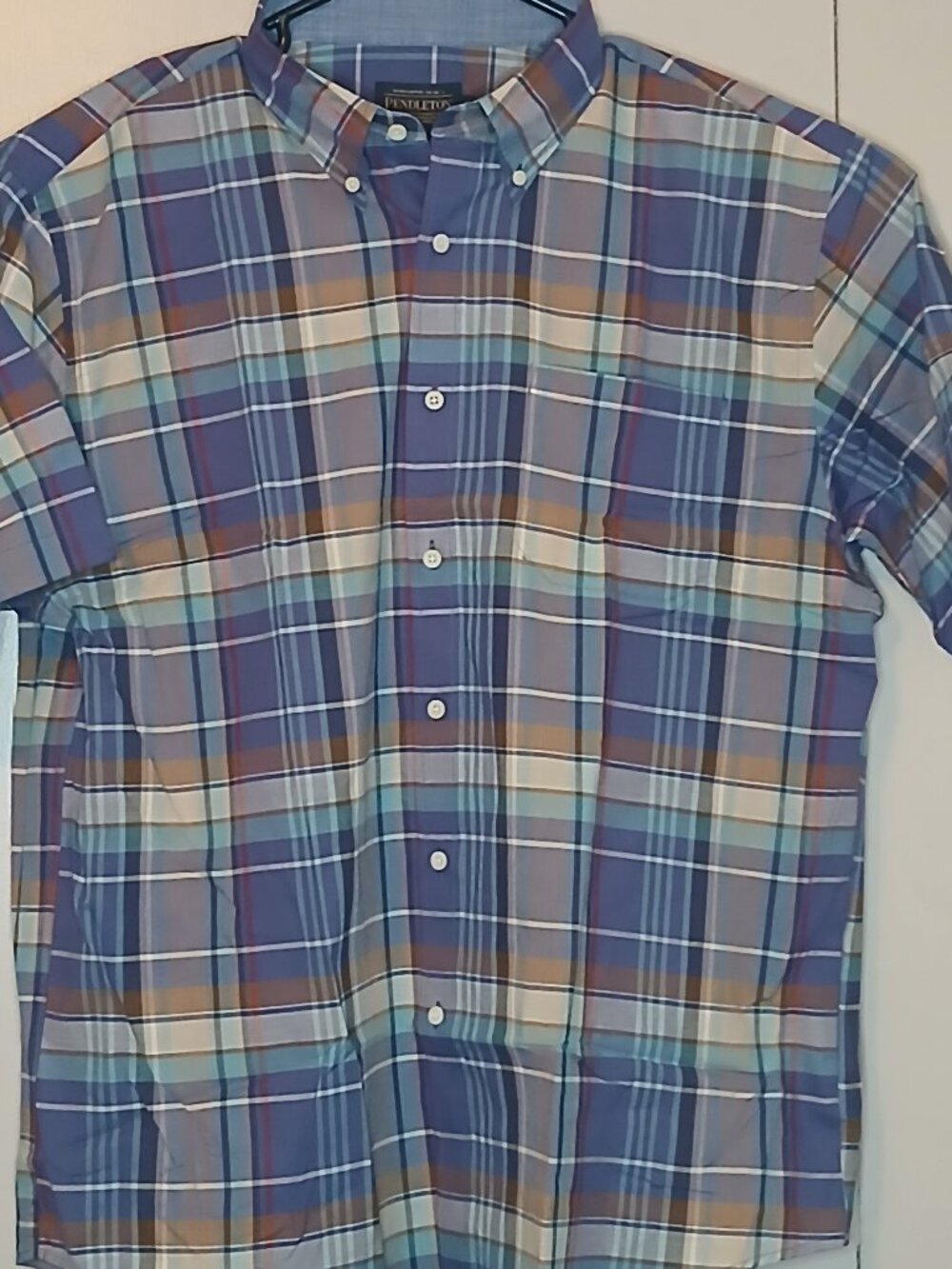 New Pendleton Men's XL BLUE PLAID SHORT SLEEVE SHIRT (0882E)